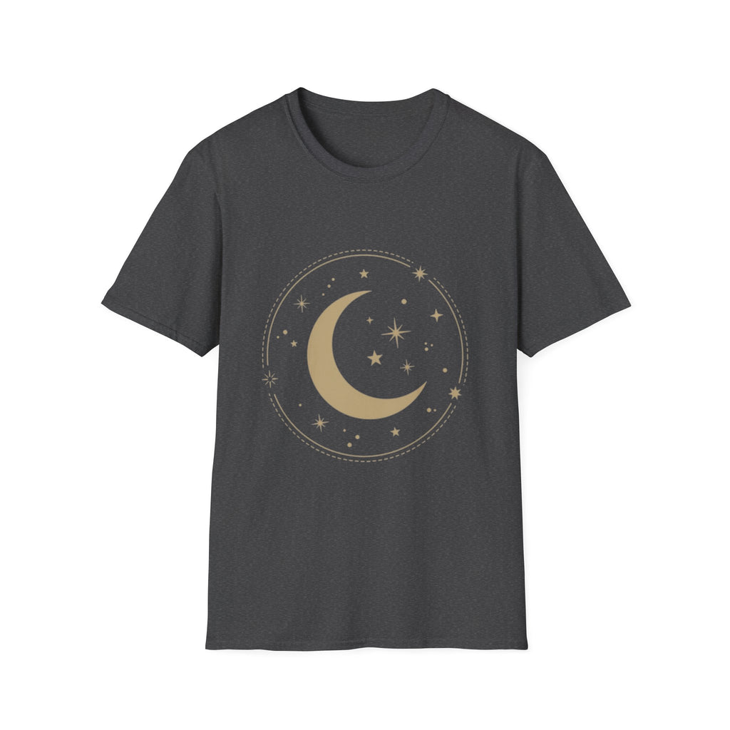 Moon & Stars T-Shirt — Minimal Gold Crescent Celestial Tee
