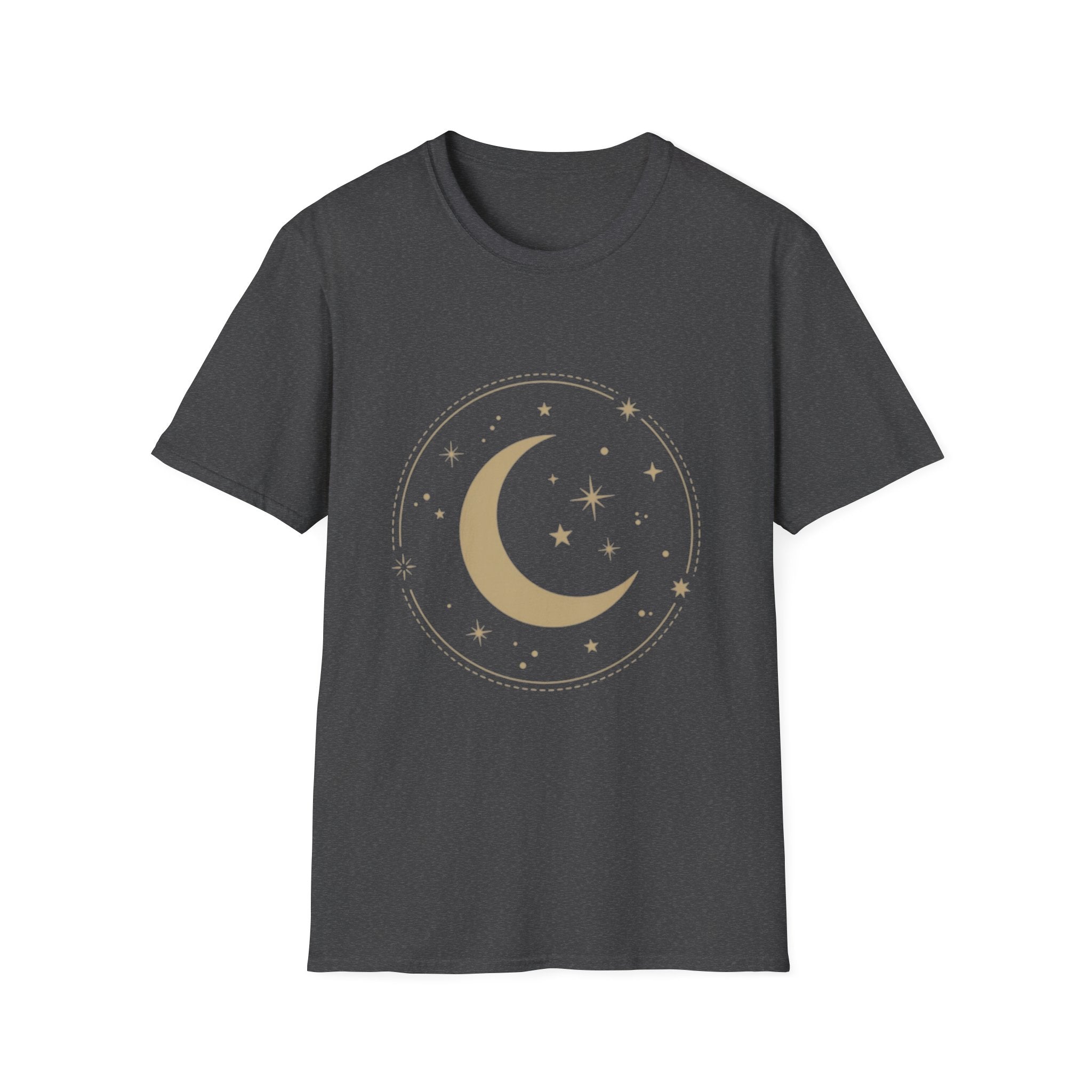 Moon & Stars T-Shirt — Minimal Gold Crescent Celestial Tee