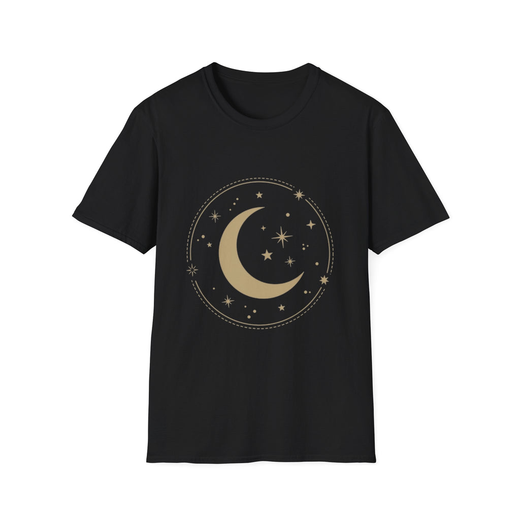 Moon & Stars T-Shirt — Minimal Gold Crescent Celestial Tee