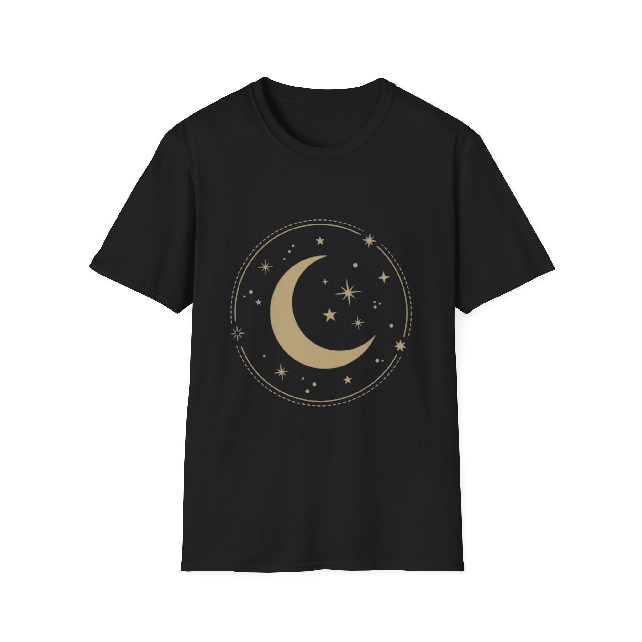 Moon & Stars T-Shirt — Minimal Gold Crescent Celestial Tee
