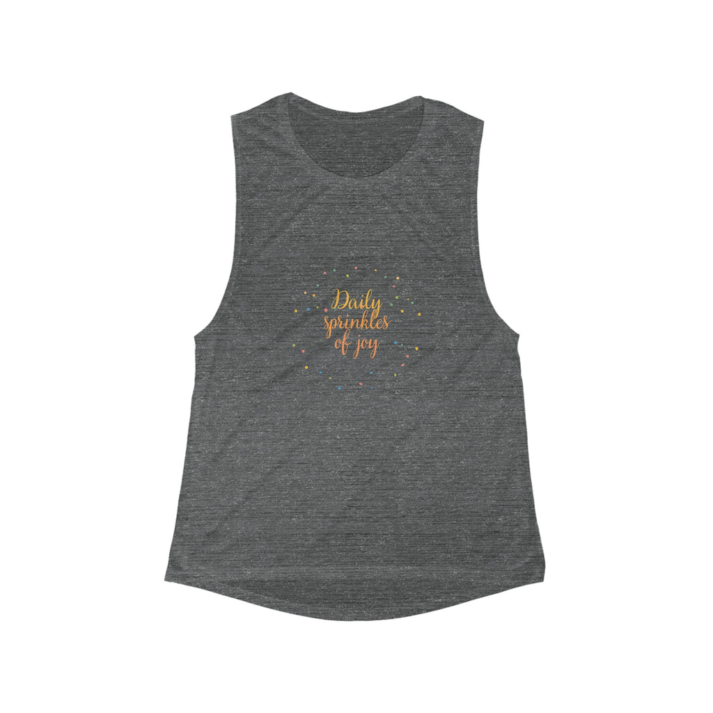 Womens Muscle Tank Daily Sprinkles of Joy Heathered Gray Scoop Tank