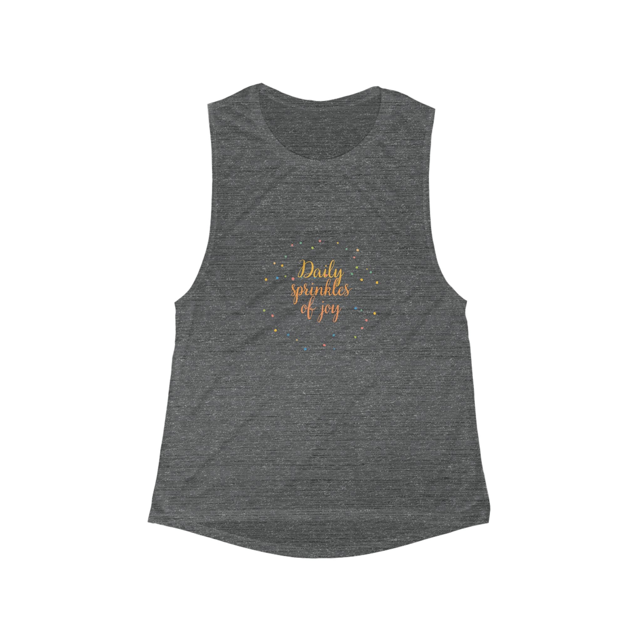 Womens Muscle Tank Daily Sprinkles of Joy Heathered Gray Scoop Tank