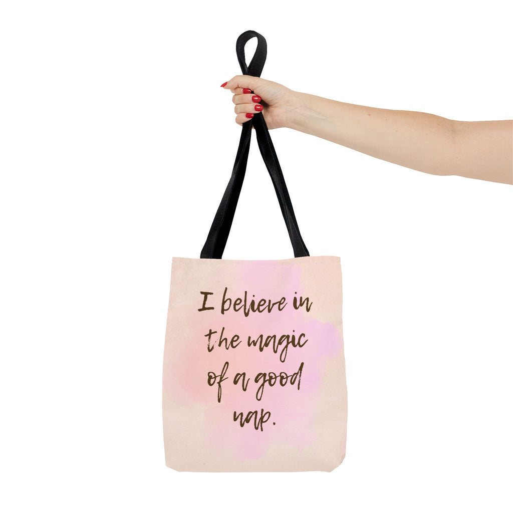 Tote Bag I Believe in the Magic of a Good Nap Pink Watercolor Quote Tote