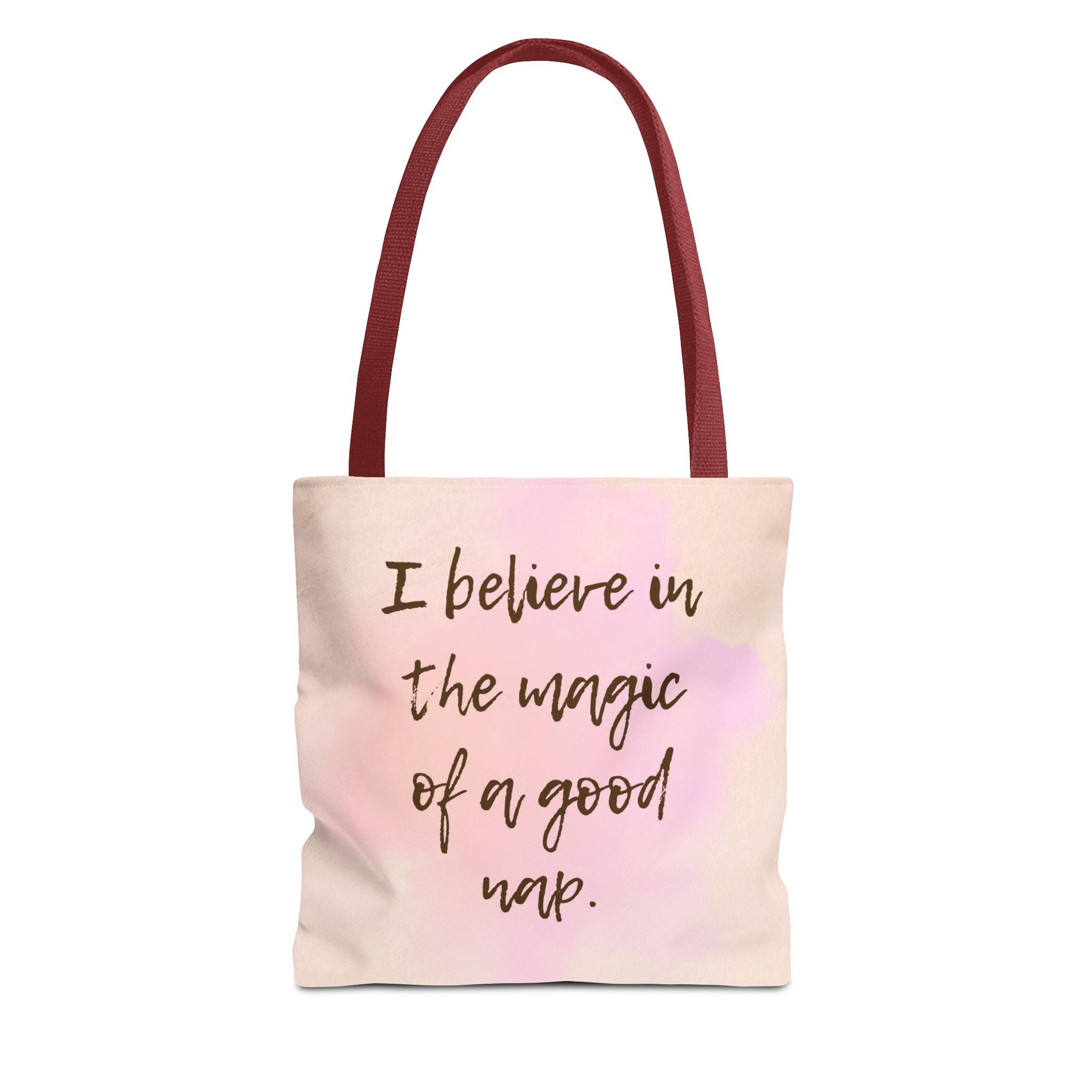 Tote Bag I Believe in the Magic of a Good Nap Pink Watercolor Quote Tote