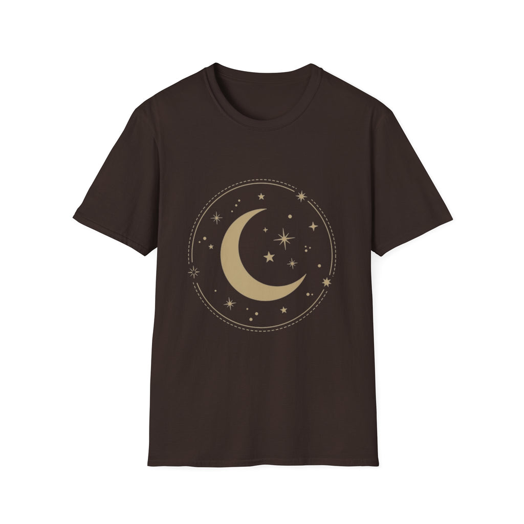 Moon & Stars T-Shirt — Minimal Gold Crescent Celestial Tee