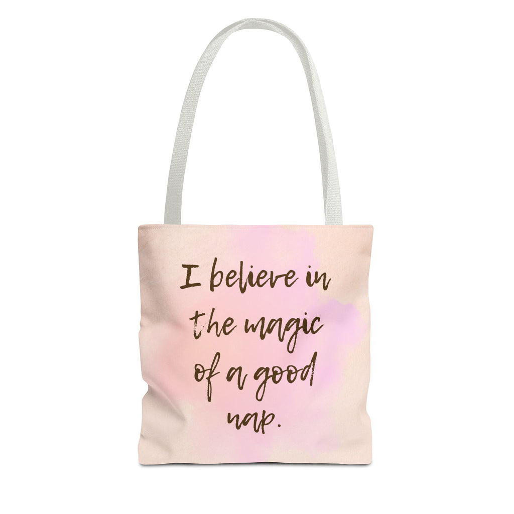 Tote Bag I Believe in the Magic of a Good Nap Pink Watercolor Quote Tote