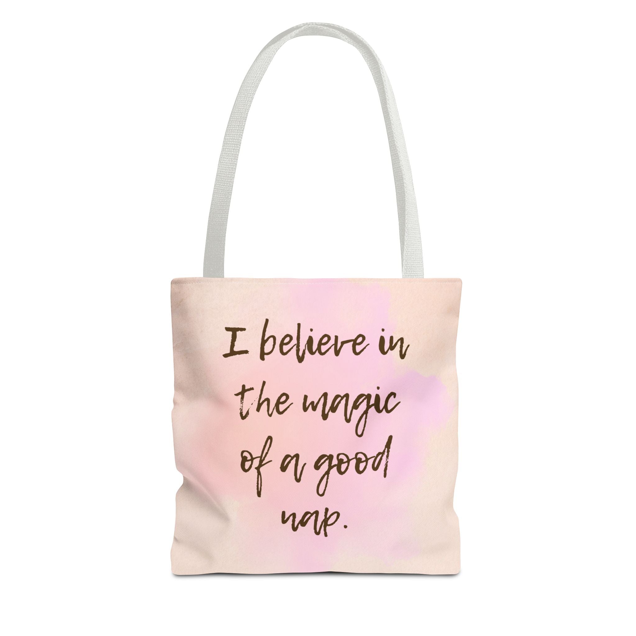 Tote Bag I Believe in the Magic of a Good Nap Pink Watercolor Quote Tote