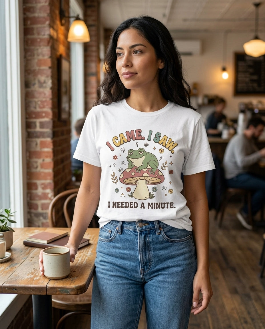 I Came, I Saw Frog T-Shirt — Cute Mushroom Frog Graphic Tee