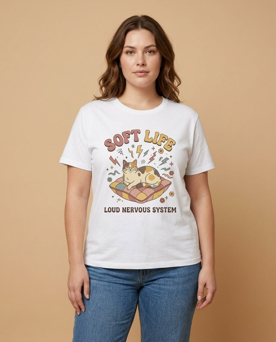 Soft Life Cat T-Shirt — 'Soft Life' Retro Cat Graphic Tee
