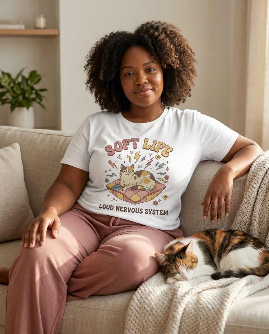 Soft Life Cat T-Shirt — 'Soft Life' Retro Cat Graphic Tee