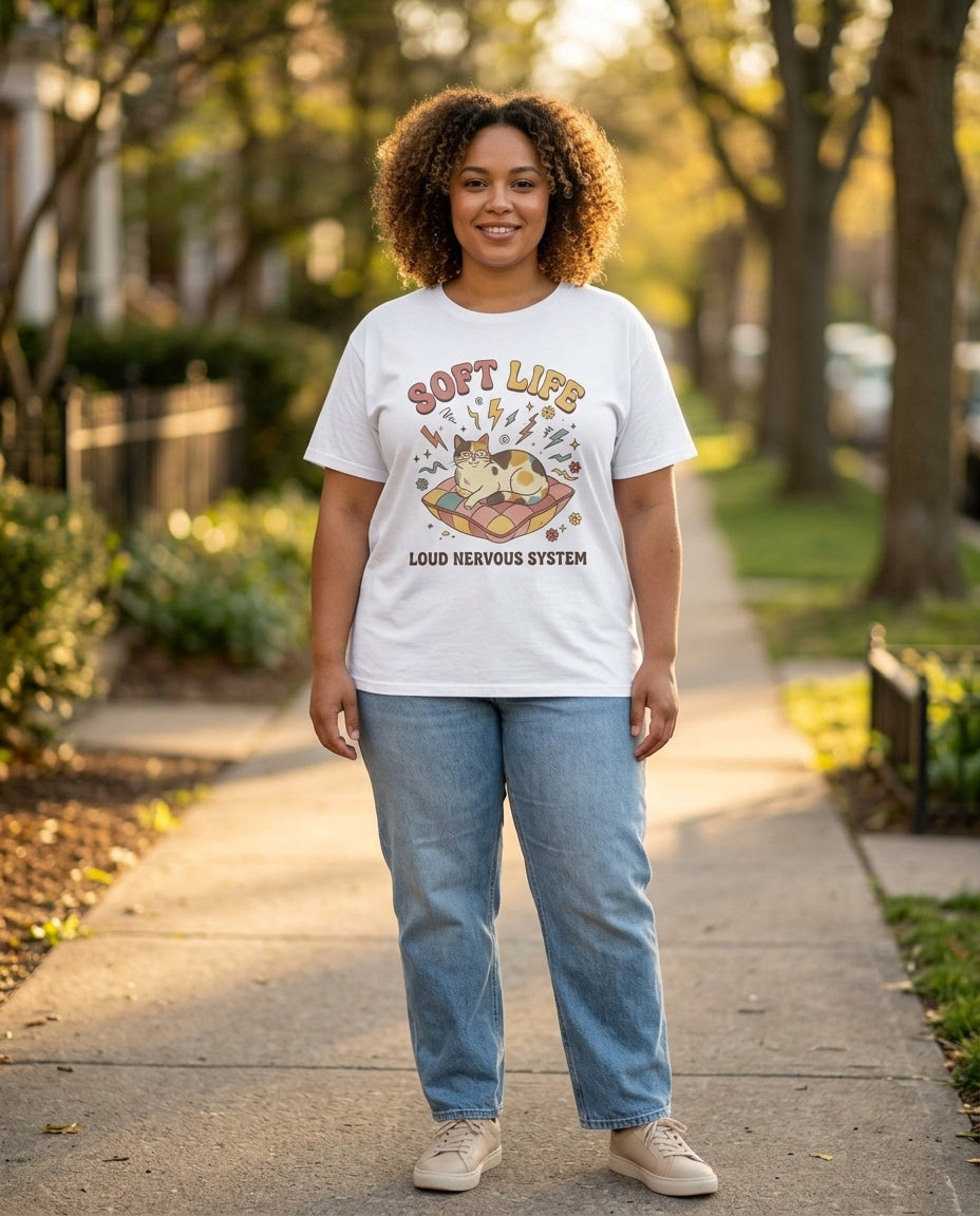 Soft Life Cat T-Shirt — 'Soft Life' Retro Cat Graphic Tee