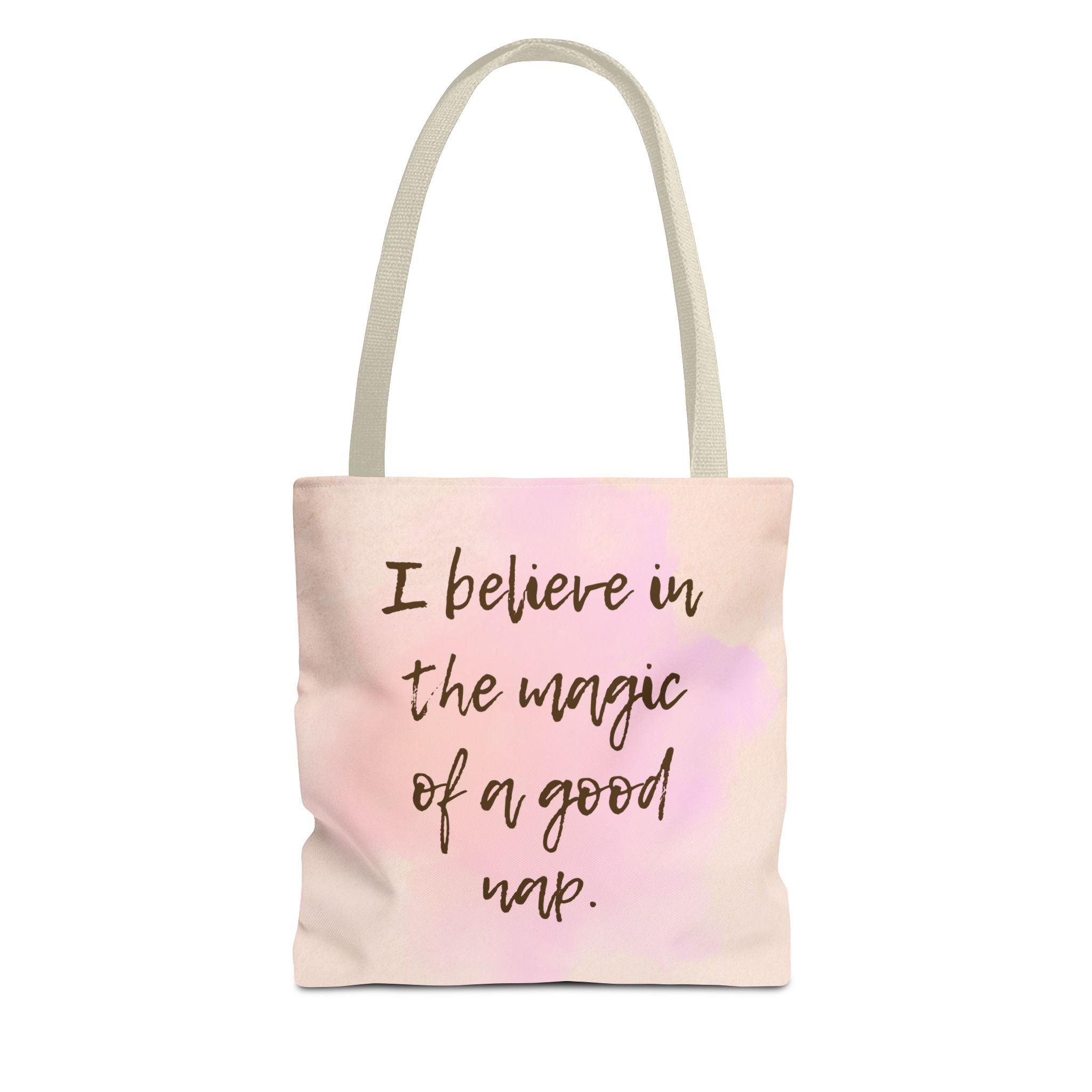 Tote Bag I Believe in the Magic of a Good Nap Pink Watercolor Quote Tote