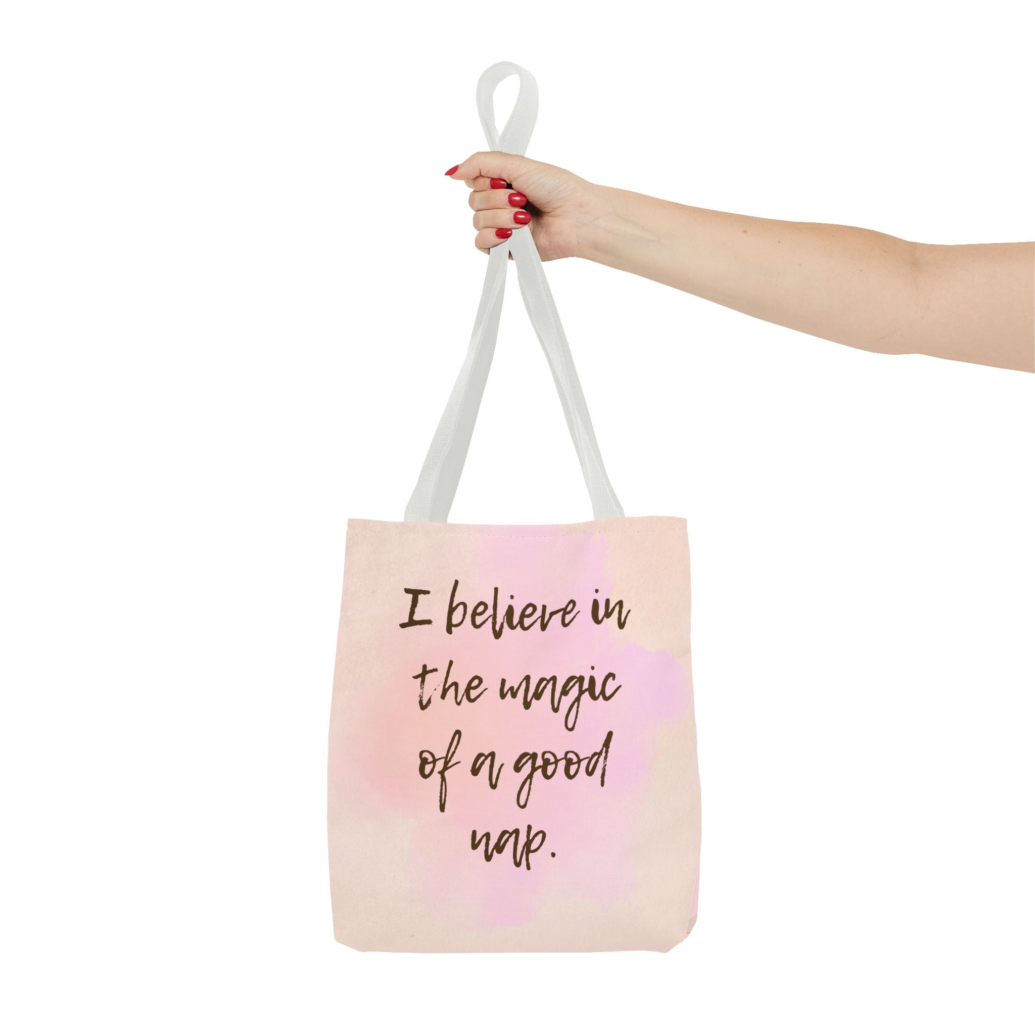 Tote Bag I Believe in the Magic of a Good Nap Pink Watercolor Quote Tote