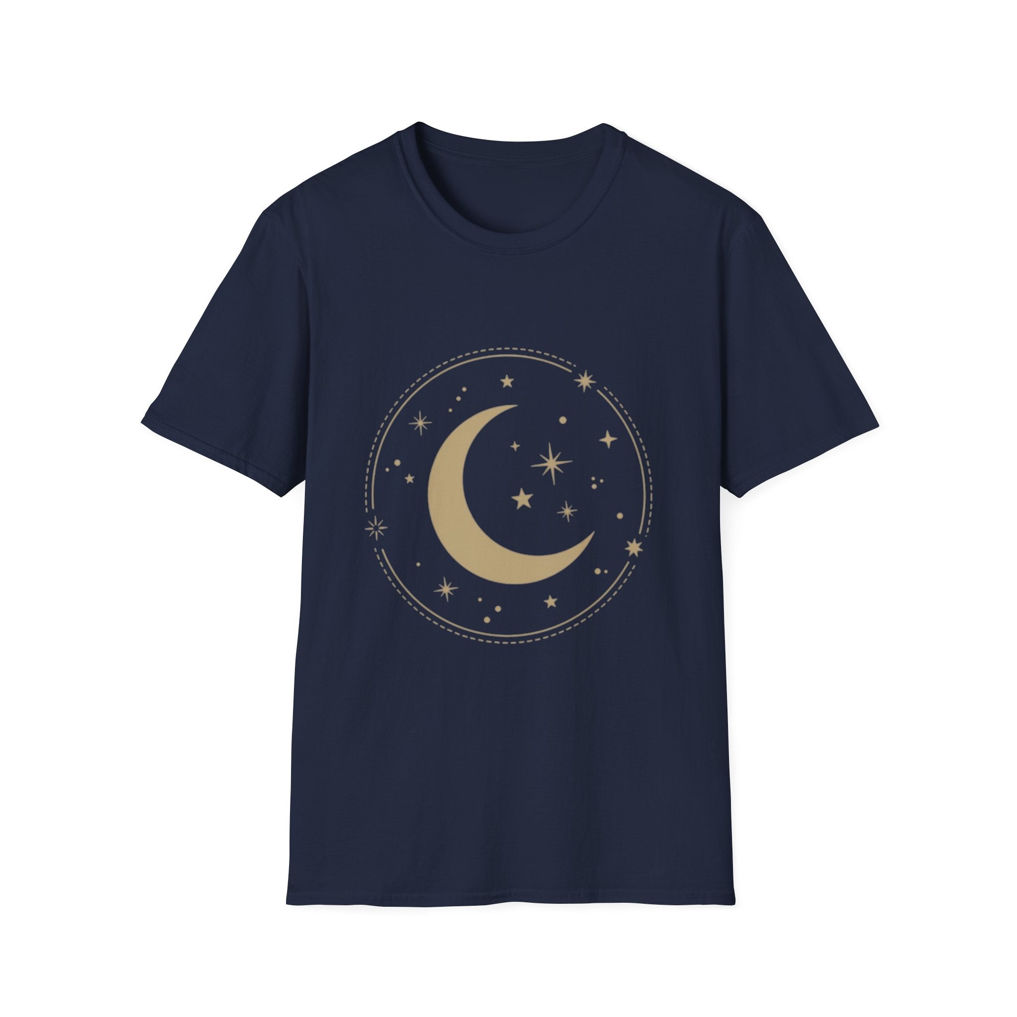 Moon & Stars T-Shirt — Minimal Gold Crescent Celestial Tee