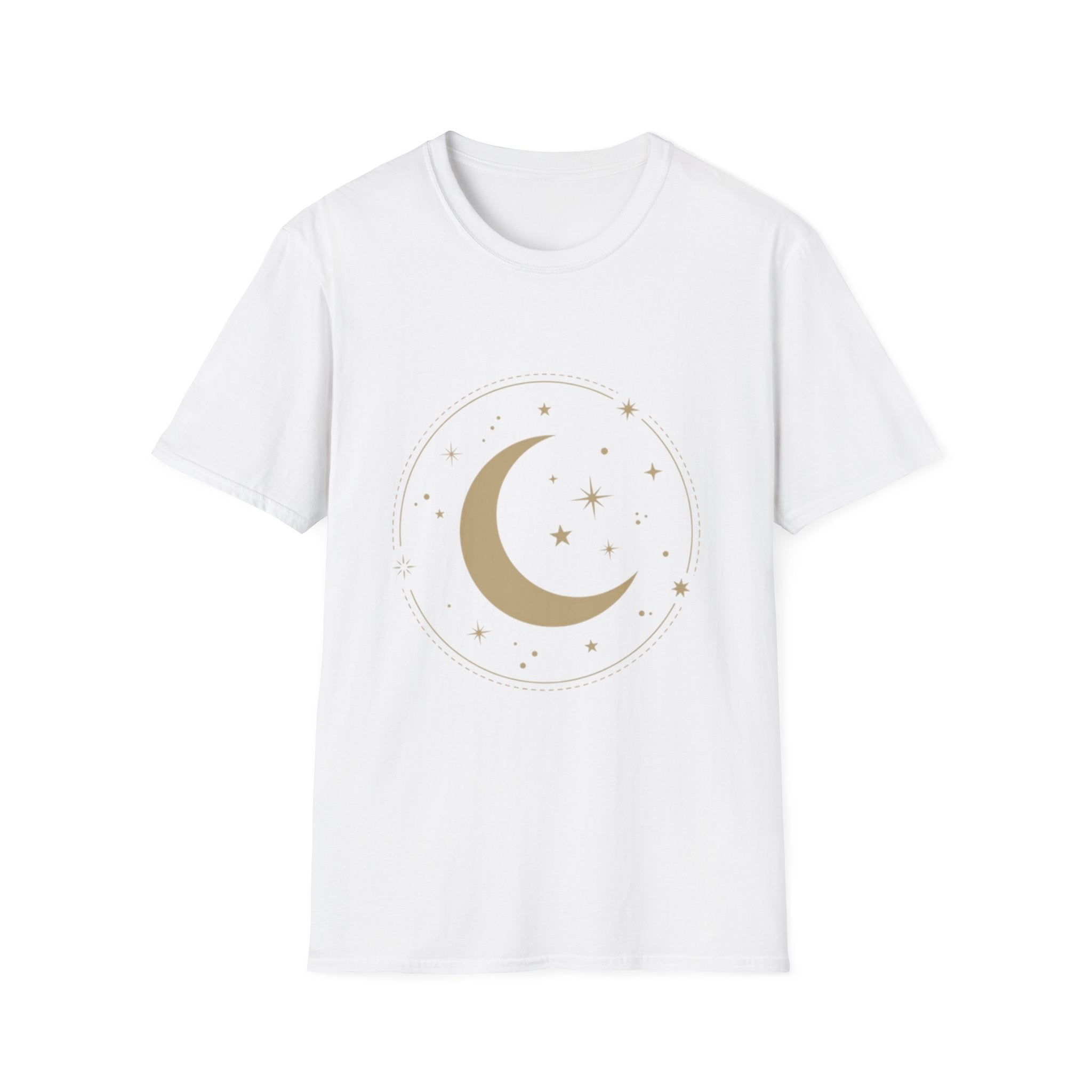 Moon & Stars T-Shirt — Minimal Gold Crescent Celestial Tee