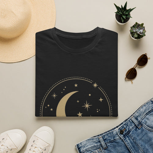 Moon & Stars T-Shirt — Minimal Gold Crescent Celestial Tee