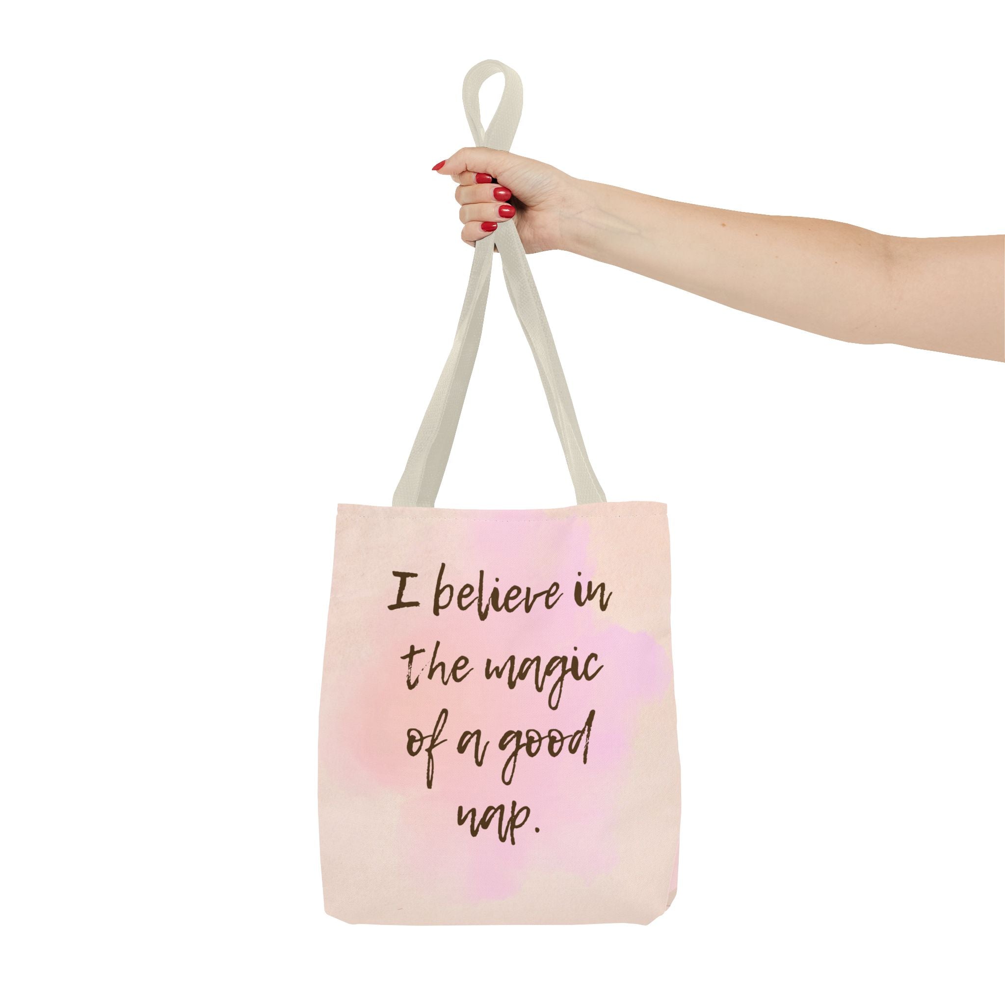 Tote Bag I Believe in the Magic of a Good Nap Pink Watercolor Quote Tote