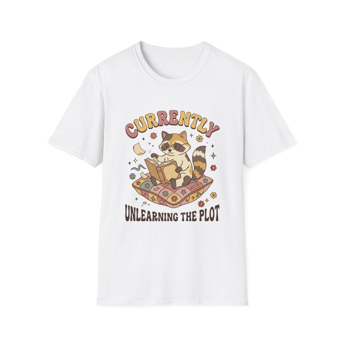 Cute Raccoon Reading Graphic Tee| Currently Unlearning the Plot