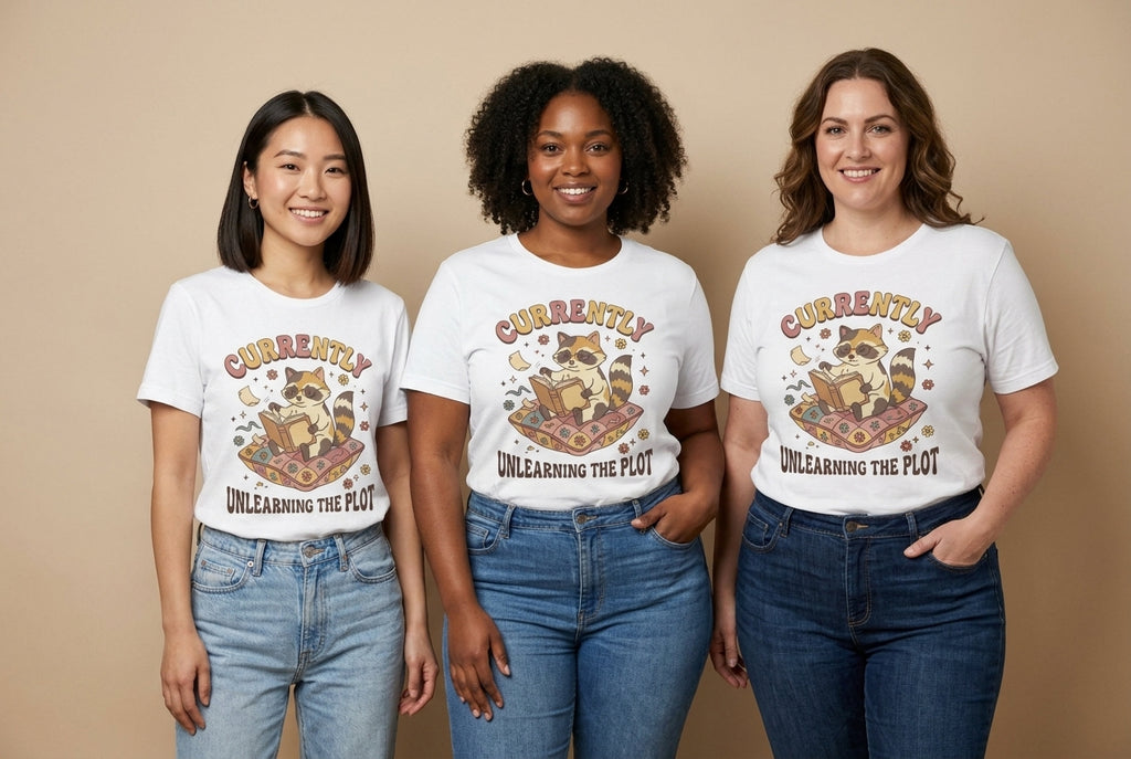 Cute Raccoon Reading Graphic Tee| Currently Unlearning the Plot
